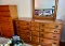 6 Drawer Hardwood Maple High Boy Chest with 12-Drawer Maple Dresser & Vanity Mirror