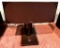 Monitor Audio Silver C350 Center Channel Speaker in Black Oak on VTI 3 Post Cast Iron Speaker Stand