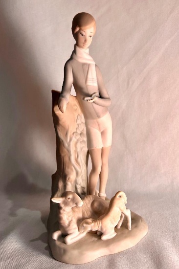 Lladro Retired Figurine - Boy with Lambs