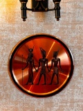Egyptian Vintage Revival Copper Wall Art - Anubis and Pharaoh on Throne Being Fanned - Signed