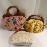 3 Beautiful Hand Stitched Vintage Purses