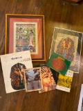 Egyptian Lot including Framed Pharaohs Paintings on Paryrus, Books & Literature