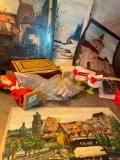 Multi Cultural Decor Lot, Paintings, Dolls, Glassware