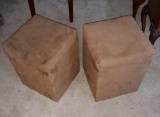 2 Small Storage Ottomans Upholstered in Neutral Microfiber Fabric