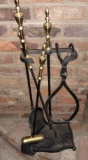 Ornate Brass & Iron Metal Fireplace Tool Set