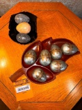 Hand Carved Mahogany, Black Amethyst Art Glass & Metal Forged Steam Punk & Kenyan Eggs