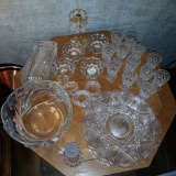 Glass Platters, Bowls, Cordials, Napkin Rings, Candle Holders Lot