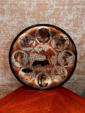 Large Egyptian Revival Mixed Metal Silver & Copper Toned Inlaid Hanging Wall Tray