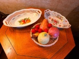Vintage Bavarian...Reticulated Openwork Porcelain...Oval Plates & Italian Ceramic Lattice Bowl of Fr