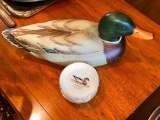 Mid...Century Hand Carved Drake Premier Wood Duck Decoy and Vintage Ohio Ducks Unlimited...Trivets
