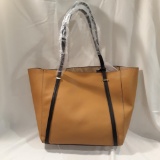 Neiman Marcus Minimalist Genuine Leather Tote Bag in Tan