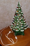 Illuminated Holland Mold Vintage Flocked Ceramic Christmas Tree with Star Base