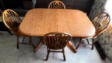 Oak Pedestal Table with 4 Chairs & Leaf from Cochrine - Lincolnton, North Carolina