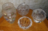 Crystal Bowl, Glass Candy Dishes and Vase