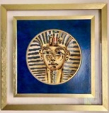 Embroidered Artwork of The Mask of Kind Tut - (Tutankhamun) in Beautiful Brass & Glass Frame