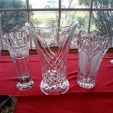3 Large Crystal Vases including d'Arques & Bohemia Vintage Czech Art Glass Crystal Vase