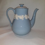 Wedgwood Queensware Cream Color on Lavender Blue Shell Edge Coffee Pot & Lid