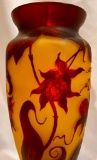 Signed Amber Toned Glass Vase by French Artist Emile Galle...