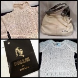 Rare Couture! Pallas...Knitwear - Skirt, Jacket, Shirt & Sweater with...Brown & Ivory Colored Purse