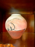 Large Coral Colored Kiln Fired Vase - Signed