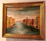 Venetian Framed Oil Painting by V. Manocchio