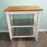 Mobile Kitchen Utility Cart with Butcher Block Top and 2 Stainless Steel Shelves