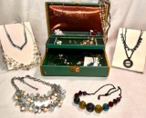Vintage Farrington Jewelry Box Lined with Emerald Felt & Golden Details FILLED with Jewelry!