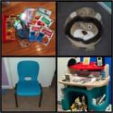 Kid Play! Step 2 Desk, Wood Puzzle, Blue & Red Kids Chairs, Lion Bean Sack, Educational Books