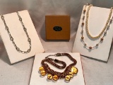 Sterling Silver Oval Link, Pearl Choker, Pearl & Ball &...Amber and Gold Toned Beaded...Necklaces