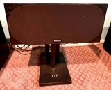 Monitor Audio Silver C350 Center Channel Speaker in Black Oak on VTI 3 Post Cast Iron Speaker Stand