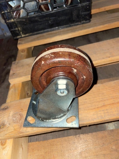 (6) Small Crates of Non-Swivel Casters with Metal Assemblies