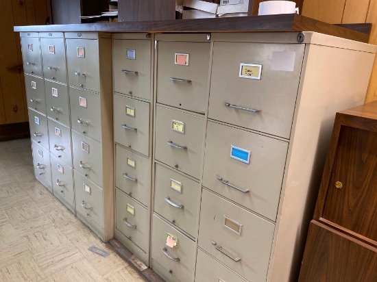 (6) Vertical 4 drawer metal file cabinets