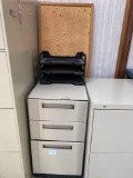 Metal file cabinet with bulletin board