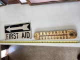 Vintage Plastic Springfield Thermometer & Metal First Aid Sign