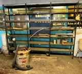 Metal Shelf Unit, Contents, and ShopVac