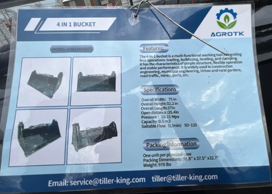 NEW AGT 4 in 1 Bucket Hydraulic SkIdloader Attachment