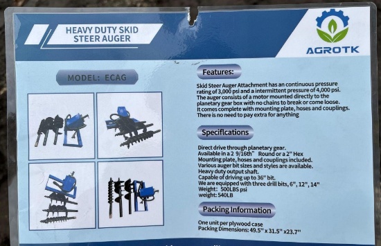 NEW AGT Heavy Duty Auger Set w/ 3 Bits