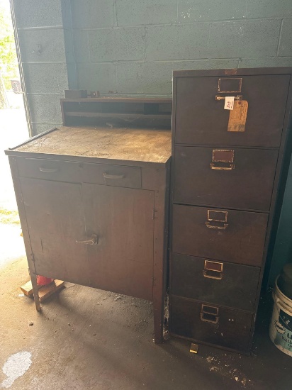 Metal Foremans Desk & Metal File Cabinet
