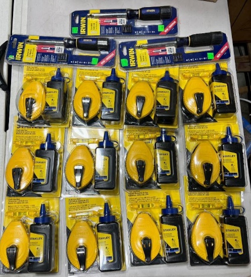 12- unused Stanley Chalklines and 3 unused Irwin Screwdrivers, sells times the money
