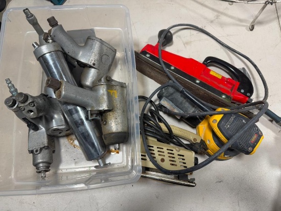 Pneumatic Impacts, Grease Gun, Body Sander, and 2 Electric sanders