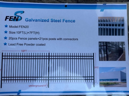 (20) New FENS Co 10ft x 7ft Galvanized Steel Fence Panels w/ Posts