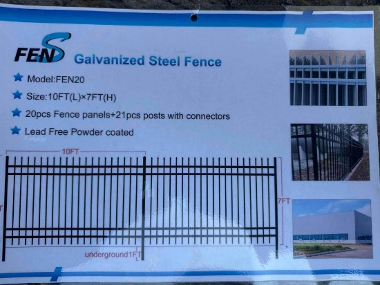 (20) New FENS Co 10ft x 7ft Galvanized Steel Fence Panels w/ Posts