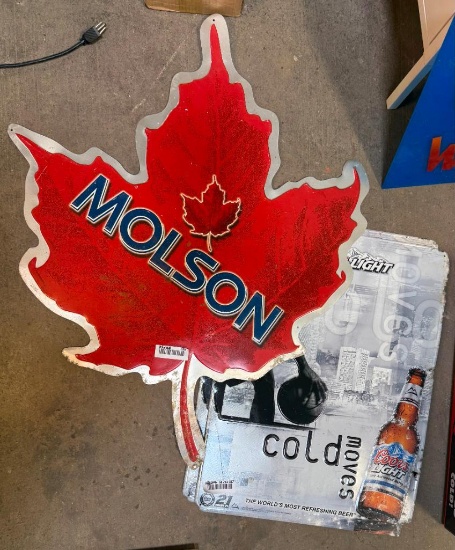 Molson Maple Leaf and Coors Light Cold Moves Metal Bar Sign