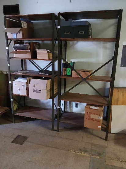 QTY 2 Metal Frame Shelf Unit with Wood Shelves.