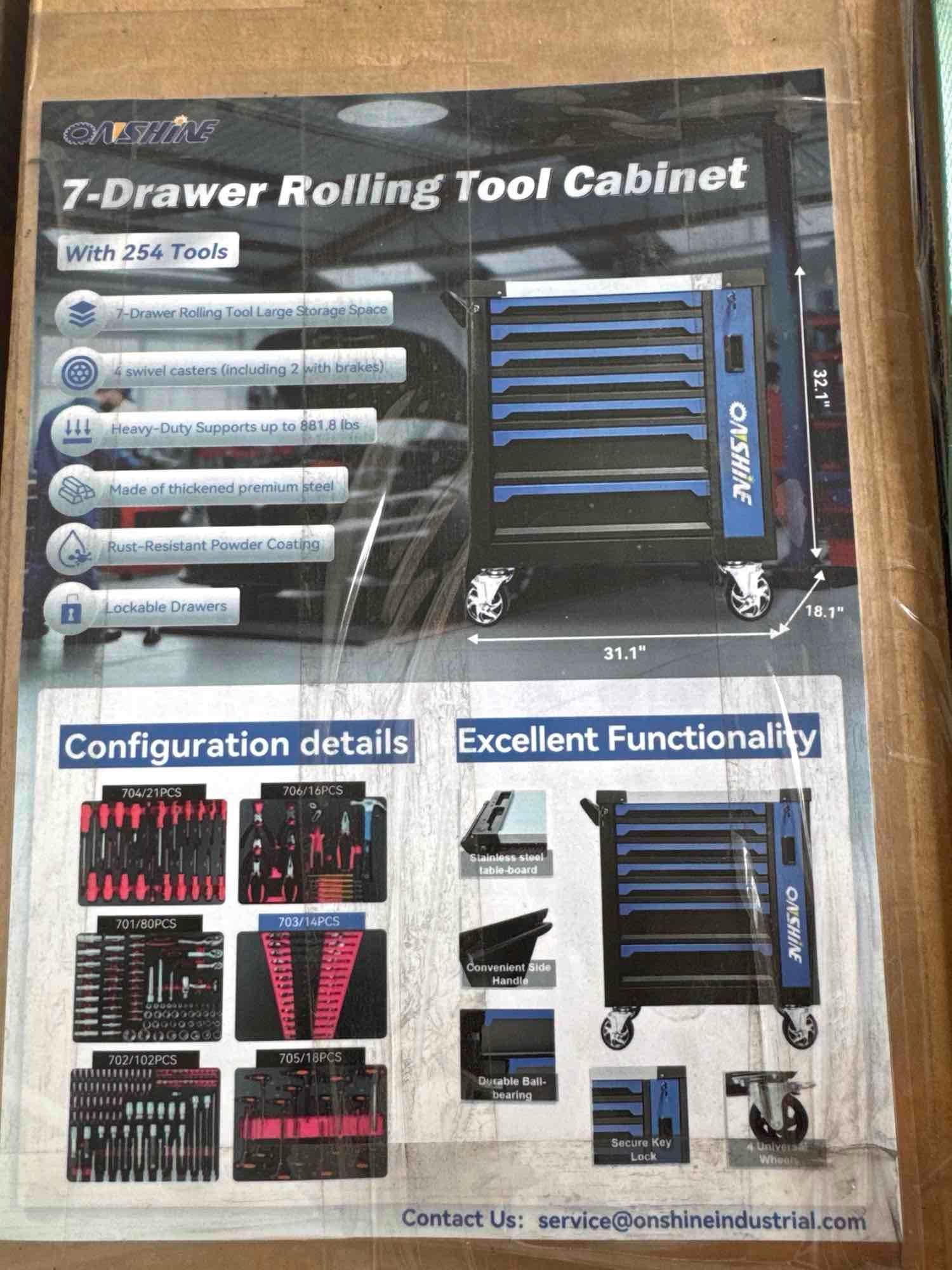 New Onshine Co 7 Drawer Rolling Tool Caninet WITH | Proxibid