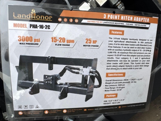 New LandHonor Co Hydraulic Skidloader 3 Point PTO Adapter Model PHA-16-2C