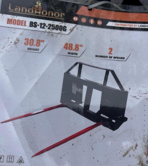 New LandHonor Co 48in Dual Bale Spear Skidloader Attachment Model BS-12-2500G