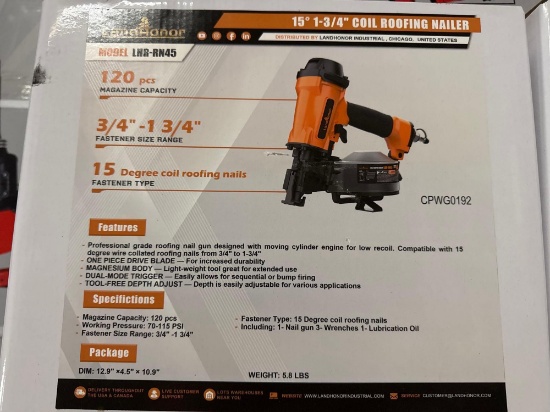 New LandHonor Co Air Coil Roofing Nailer Model LHR-RN45