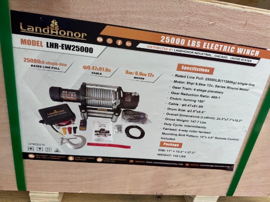 New LandHonor Co 25000lb 12v Winch Model LHR-EW25000