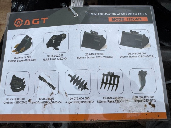 New AGT Co 9pc Mini Excavator Attachment Set Model 12EX-ATA